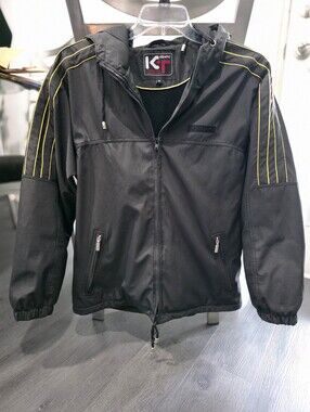 Mens Black Hooded Jacket with Yellow Trim -